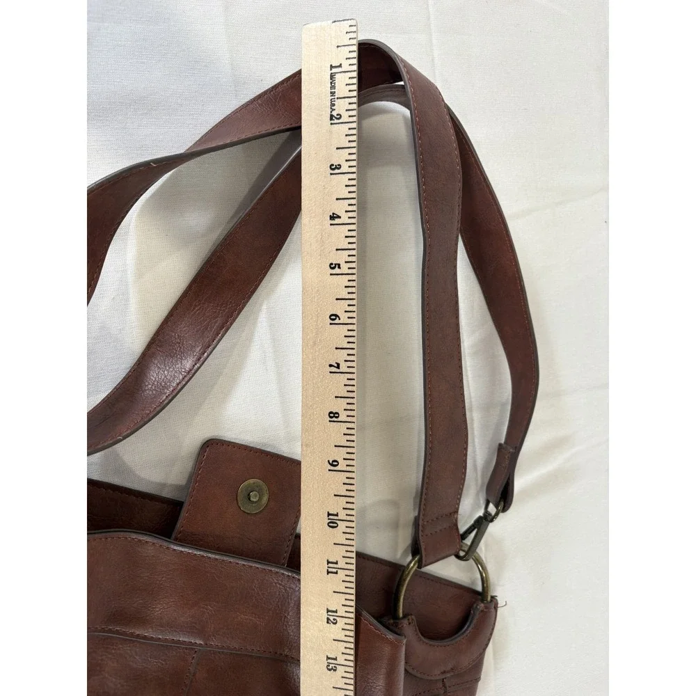 Faux Leather Brown Purse Bag with Woven Details Laptop Bag 14